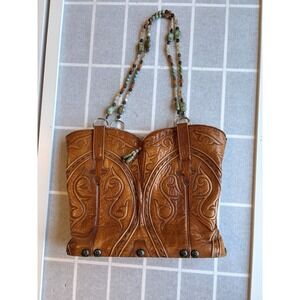 Vtg Upcycled DanPost Cowboy Leather Boot Purse Gypsy Handmade Hippie BoHo Beaded